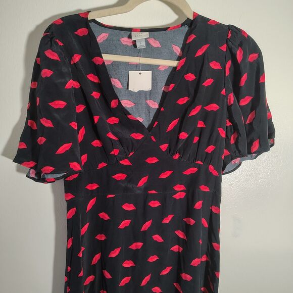a new day Dresses & Skirts - A New Day Women's Lip Print Short Sleeve Maxi Sundress Black Red Size 2